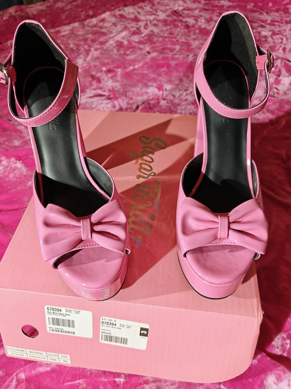 Sugar Thrillz "Rich Witch" Pink Bow Cher Barbie Patent Platform Heels *RARE